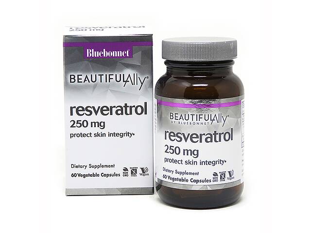 Ресвератрол 250 мг, Beautiful Ally, Bluebonnet Nutrition, Resveratrol 250 мg, 60 растительных капсул