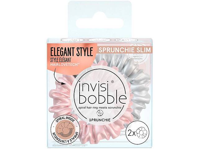 Резинка-браслет для волос «розовая и серебряная» Invisibobble Sprunchie Slim Bella Chrome 2 шт