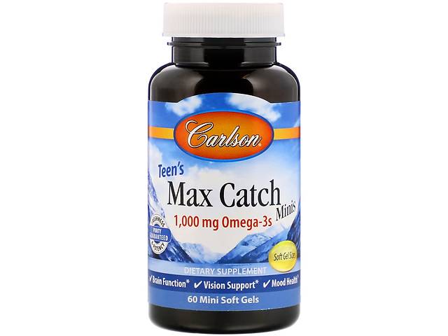Рыбий жир для подростков Омега-3 500 мг Teen's Max Catch Minis Carlson 60 желатиновых мини капсул