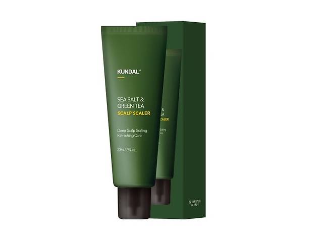 Солевой очищающий скраб для кожи головы с чайным деревом Sea Salt & Green Tea Scalp Scaler Herb Mint Kundal 200 г