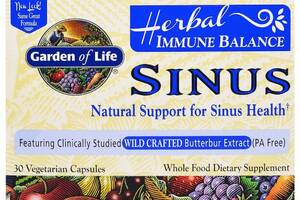 Травяной Комплекс для поддержки иммунитета, Herbal Immune Balance Sinus, Garden of Life, 30 вегетарианских капсул