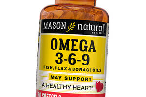 Тройная Омега 3 6 9 Omega 3-6-9 1200 Fish Flax & Borage Oils Mason Natural 60гелкапс (67529003)