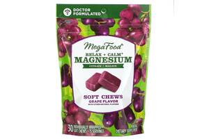 Успокаивающий Магний вкус винограда Relax + Calm Magnesium Soft Chews Grape MegaFood 30 мягких жевательных конфет в и...