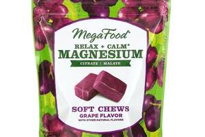 Успокаивающий Магний вкус винограда Relax + Calm Magnesium Soft Chews Grape MegaFood 30 мягких жевательных конфет в и...