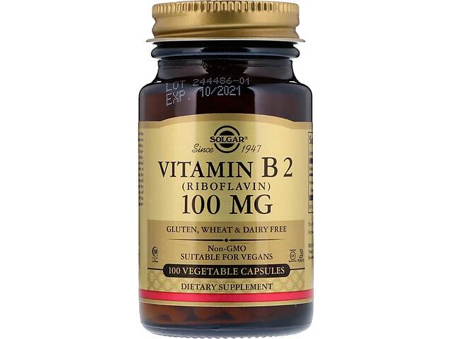 Витамин B2 (рибофлавин) Vitamin B2 (Riboflavin) 100 мг Solgar 100 вегетарианских капсул