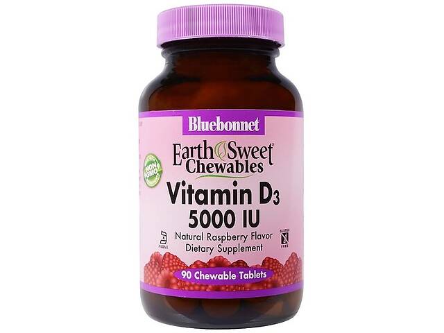 Витамин D Bluebonnet Nutrition Vitamin D3 5000 IU 90 Chewable Tabs Natural Raspberry Flavor BLB0366