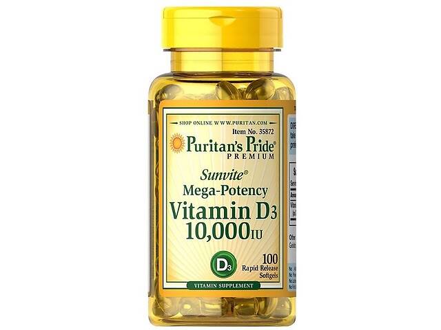 Витамин D Puritan's Pride Vitamin D3 10,000 IU 100 Softgels PTP-35872