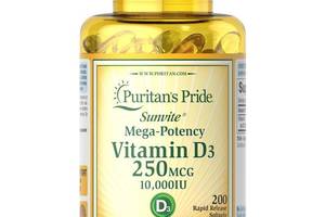 Витамин D Puritan's Pride Vitamin D3 10,000 IU 200 Softgels