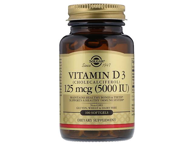 Витамин D3 5000 IU (125 мкг), Solgar, 100 желатиновых капсул