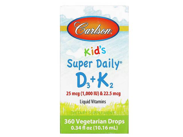 Витамин D3+K2 для детей в каплях 1000 МЕ и 225 мкг Carlson 10.16 мл