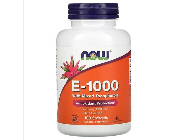 Витамин E NOW Foods Vitamin E-1000 with Mixed Tocopherols 100 Caps