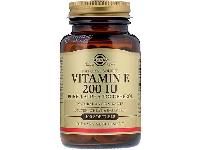 Витамин E Solgar Natural Vitamin E 200 IU Pure d-Alpha Tocopherol 100 Softgels