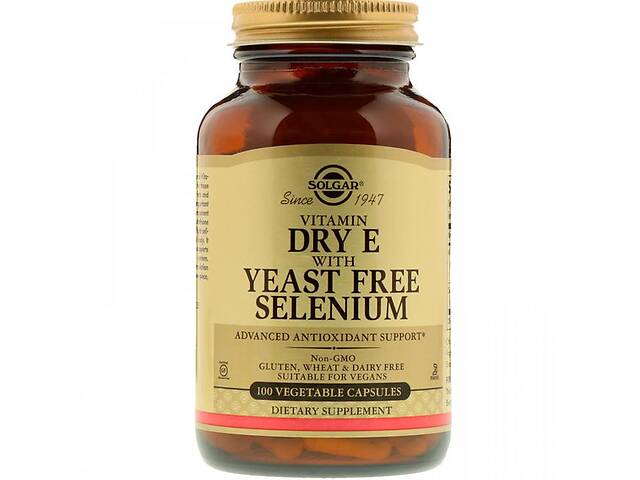 Витамин E Solgar Vitamin Dry E with Yeast Free Selenium 100 Veg Caps