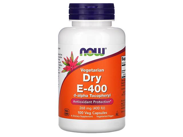 Витамин Е сухой Vegetarian Dry E-400 Now Foods 268 мг (400 МЕ) 100 вегетарианских капсул