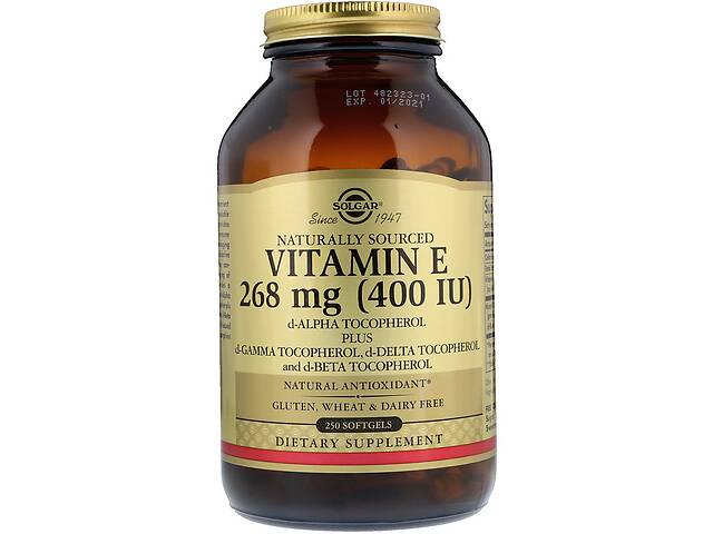 Витамин Е Vitamin E Solgar натуральный 268 мг (400 МЕ) 250 гелевых капсул