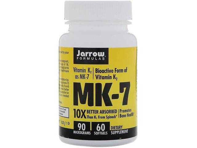 Витамин K Jarrow Formulas MK-7 Vitamin K2 as MK-7 90 mcg 60 Softgels