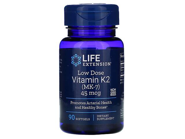 Витамин К2 (МК-7) 45 мкг, Low Dose Vitamin K2 (MK-7), Life Extension, 90 желатиновых капсул