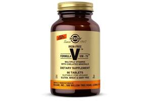 Витаминно-минеральный комплекс Solgar Formula V VM-75 Multiple Vitamins with Chelated Minerals Iron Free 90 Tabs