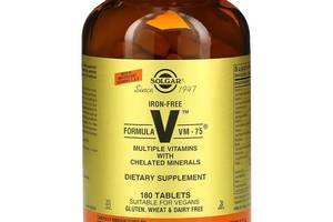 Витаминно-минеральный комплекс Solgar Formula V VM-75 Multiple Vitamins with Chelated Minerals Iron Free 180 Tabs