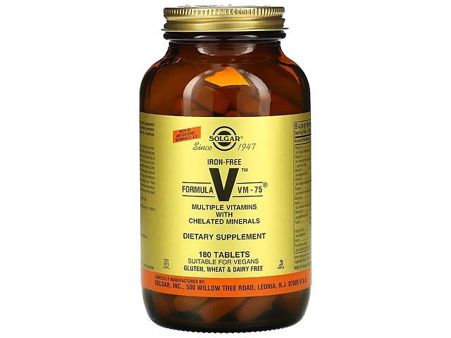 Витаминно-минеральный комплекс Solgar Formula V VM-75 Multiple Vitamins with Chelated Minerals Iron Free 180 Tabs