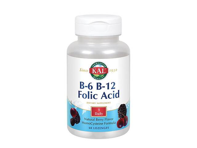 Витамины B6 B12 и фолиевая кислота B6 B12 Folic Acid KAL вкус ягод 60 леденцов