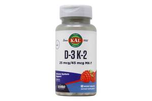 Витамины Д-3 и K-2 Vitamin D-3 K-2 KAL вкус красной малины 1000 МЕ/45 мкг MK-7 60 микротаблеток