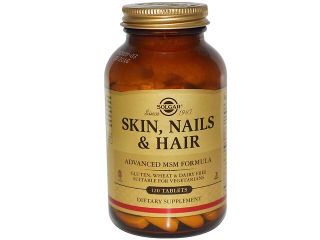 Витамины для волос кожи и ногтей Skin Nails Hair Solgar улучшенная формула МСМ 120 таблеток