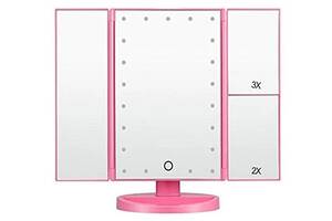 Зеркало с LED подсветкой с боковыми зеркалами 22 светодиодами Kras.A 22LED Pink