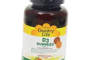 Жевательный Витамин Д Vitamin D3 1000 Gummies Country Life 60 таб Клубника-апельсин (36124085)