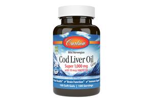 Жир из печени Норвежской Трески 1000 мг Cod Liver Oil Carlson 100 гелевых капсул