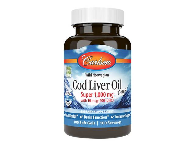 Жир из печени Норвежской Трески 1000 мг Cod Liver Oil Carlson 100 гелевых капсул