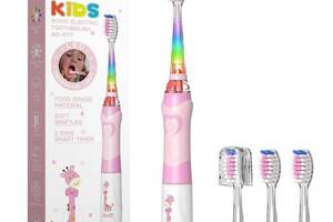 Звуковая детская зубная щетка с насадками 4 шт LED подсветкой и умным таймером Urbanclean розовая