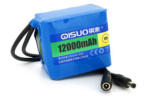 Аккумуляторная батарея литиевая QiSuo 12V 12A с элементами Li-ion 18650, DC5.5x2.1, (79x57x68mm)