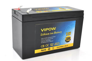 Аккумуляторная батарея литиевая Vipow 12 V 10Ah с элементами Li-ion 18650 со встроенной ВМS платой, (3S5P) (151х65х9...