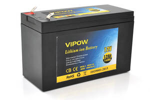 Аккумуляторная батарея литиевая Vipow 12 V 12Ah с элементами Li-ion 18650 со встроенной ВМS платой, (3S6P) (151х65х9...