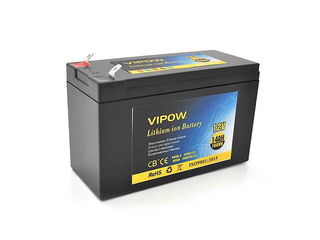 Аккумуляторная батарея литиевая Vipow 12 V 14Ah с элементами Li-ion 18650 со встроенной ВМS платой, (3S7P) (151х65х9...