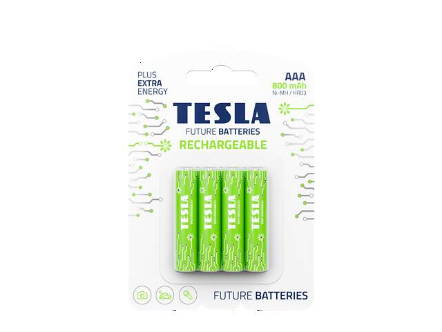 Аккумуляторы Tesla AAA GREEN+ RECHARGEABLE 800mAh / HR03 / BLISTER FOIL 4 шт.