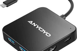 ANYOYO USB C Hub USB-адаптер-розгалужувач 6в1 з HDMI 4K, 30Гц, PD 100 Вт, 3 USB A 3.0, 1 USB C 3.0