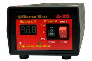 Автоматическое ЗУ для аккумулятора MW-AZU12-25A 12V (30-300Ah) (MF,WET,AGM,GEL,CA/CA), 160-240V, Мах ток заряда 25А...