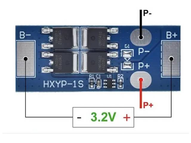 BMS контроллер 1S LiFePo4 18650 3,2 V 16A заряда/разряда