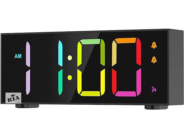 Будильник OQIMAX, цифровые светодиодные часы с 8 цветными цифрами, регулируемой яркостью и громкостью