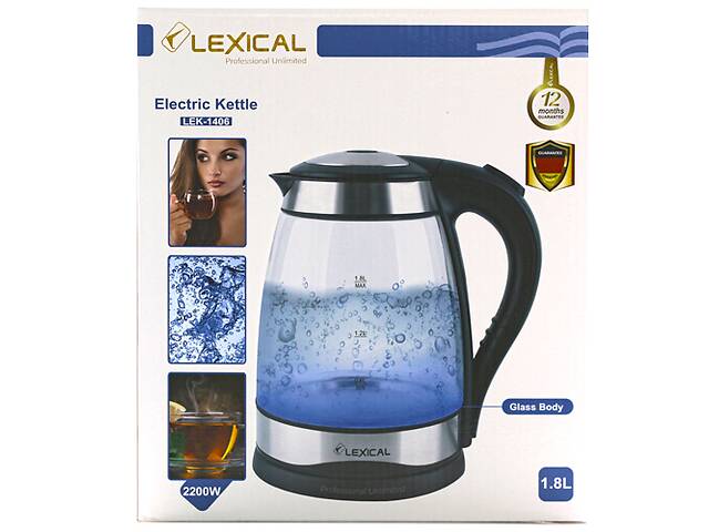 Чайник электрический стеклянный 1,8 л Lexical LEK-1406 с подсветкой 2200W (LEK-1406_438)
