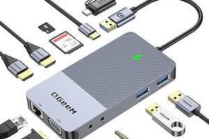 Док-станция QGeeM USB 3.0, USB-концентратор с тремя дисплеями, двойной монитор, док-станция для ноутбука USB C