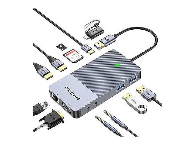 Док-станция QGeeM USB 3.0, USB-концентратор с тремя дисплеями, двойной монитор, док-станция для ноутбука USB C