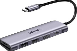 Док-станция Ugreen CM195 USB 3.0 Type-C – HDMI SD TF USB 3.0 x 2 PD Серая