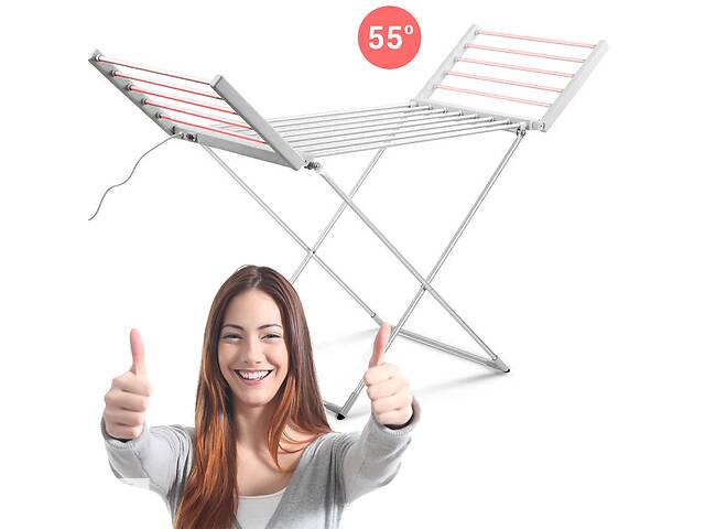 Электрическая сушилка для белья HEATED AIRER WITH WING быстрая сушка одежды электросушилка напольная Серая