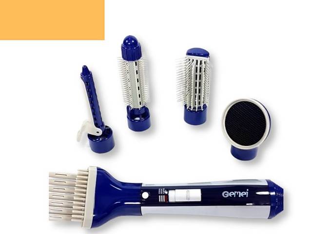 Фен щетка расческа 6 в 1 с насадками для укладки и завивки волос Gemei GM-4834 синий (GM-4834)