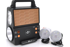 Фонарь переносной KENSA FP-05-W-S-L+Solar+FM+MP3+Bluetooth+AUX, 2 лампы доп. освещения, 2 режима, заряд от 5V, батар...