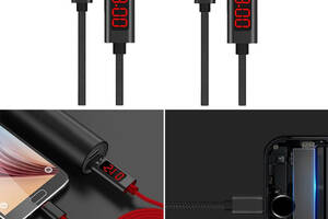 Кабель USB-microUSB с тестером тока и напряжения (красный индикатор)