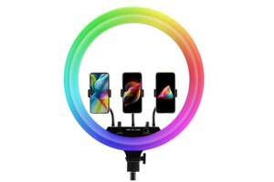 Кольцевая светодиодная LED лампа RIAS MJ18 RGB 45см Разноцветная на 3 держателя USB управление на проводе